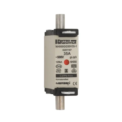 Mersen NH000GG50V35-1, DIN NH Standard fuse-link gG, Size NH000, 500VAC/250VDC, 35A, isolated tags Double indicator
