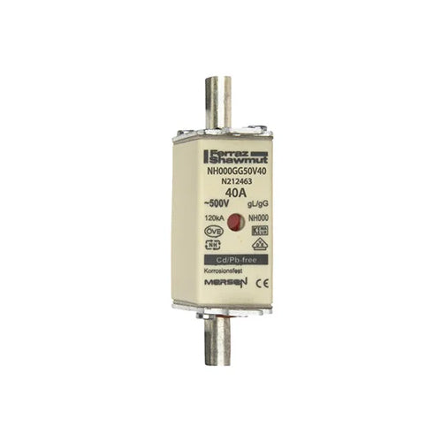 Mersen NH000GG50V40, DIN NH Standard fuse-link gG, Size NH000, 500VAC/250VDC, 40A, live tags Double indicator