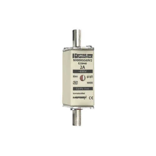 Mersen NH000GG69V2, DIN NH Standard fuse-link gG, Size NH000, 690VAC/250VDC, 2A, live tags Double indicator