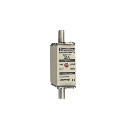 Mersen NH000GG69V20, DIN NH Standard fuse-link gG, Size NH000, 690VAC/250VDC, 20A, live tags Double indicator