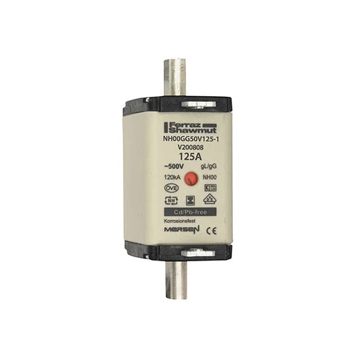 Mersen NH00GG50V125-1, DIN NH Standard fuse-link gG, Size NH00, 500VAC/250VDC, 125A, isolated tags Double indicator