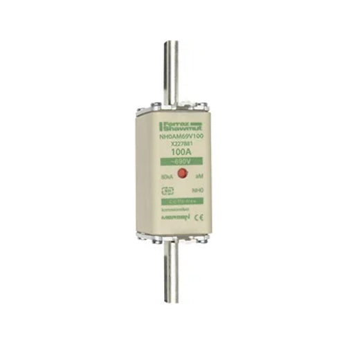 Mersen NH0AM69V100, DIN NH Standard fuse-link aM, Size NH0, 690VAC, 100A, live tags Double indicator