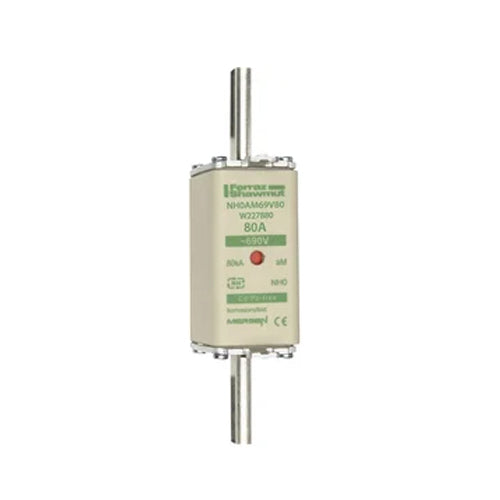 Mersen NH0AM69V80, DIN NH Standard fuse-link aM, Size NH0, 690VAC, 80A, live tags Double indicator