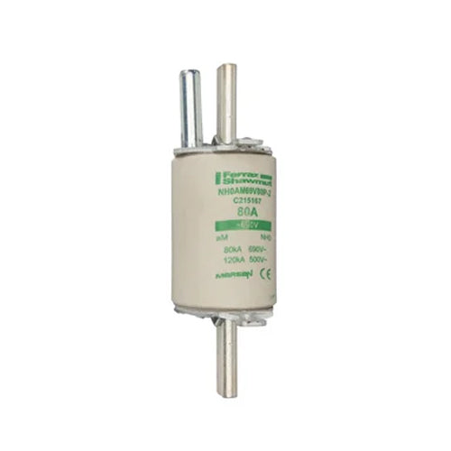 Mersen NH0AM69V80P-2, DIN NH Standard fuse-link aM, Size NH0, 690VAC, 80A, live tags Striker