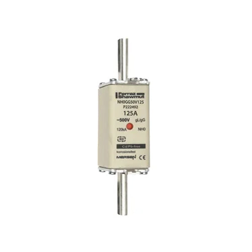 Mersen NH0GG50V125, DIN NH Standard fuse-link gG, Size NH0, Size NH0, 500VAC/250VDC, 125A, live tags Double indicator