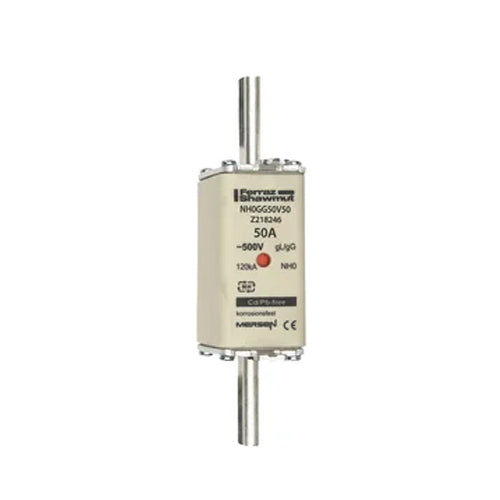 Mersen NH0GG50V50, DIN NH Standard fuse-link gG, Size NH0, Size NH0, 500VAC/250VDC, 50A, live tags Double indicator