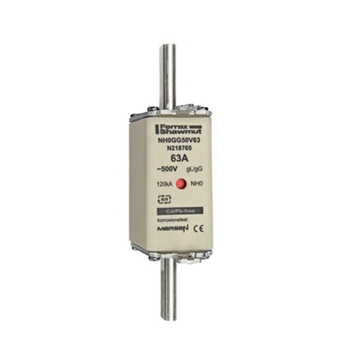 Mersen NH0GG50V63, DIN NH Standard fuse-link gG, Size NH0, Size NH0, 500VAC/250VDC, 63A, live tags Double indicator