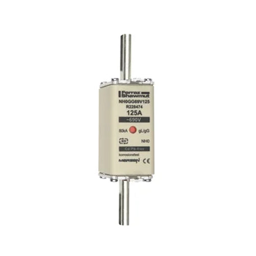 Mersen NH0GG69V125, DIN NH Standard fuse-link gG, Size NH0, 690VAC/400VDC, 125A, live tags Double indicator