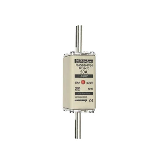 Mersen NH0GG69V50, DIN NH Standard fuse-link gG, Size NH0, 690VAC/400VDC, 50A, live tags Double indicator