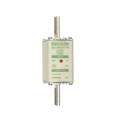 Mersen NH1AM69V100, DIN NH Standard fuse-link aM, Size NH1, 690VAC, 100A, live tags Double indicator