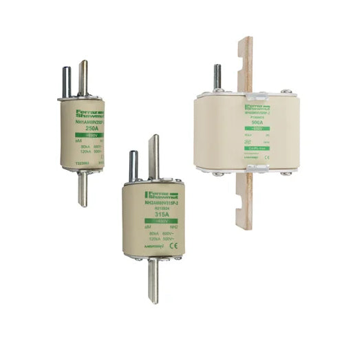 Mersen NH1AM69V100P-2, DIN NH Standard fuse-link aM, Size NH1, 690VAC, 100A, live tags Striker