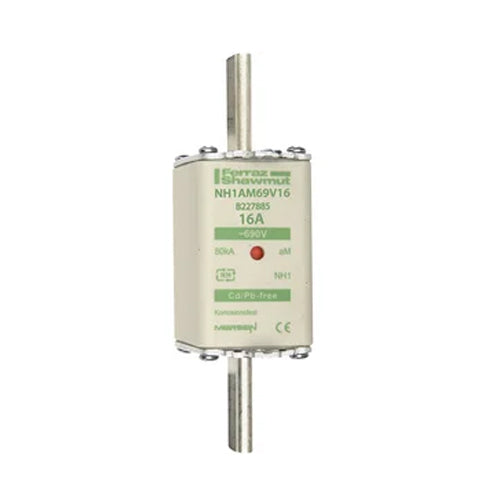 Mersen NH1AM69V16, DIN NH Standard fuse-link aM, Size NH1, 690VAC, 16A, live tags Double indicator
