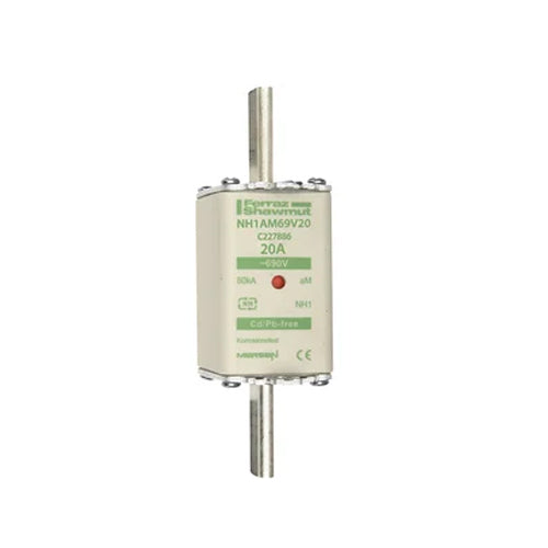 Mersen NH1AM69V20, DIN NH Standard fuse-link aM, Size NH1, 690VAC, 20A, live tags Double indicator