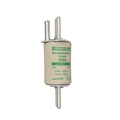 Mersen NH1AM69V250P-2, DIN NH Standard fuse-link aM, Size NH1, 690VAC, 250A, live tags Striker