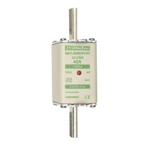 Mersen NH1AM69V40, DIN NH Standard fuse-link aM, Size NH1, 690VAC, 40A, live tags Double indicator