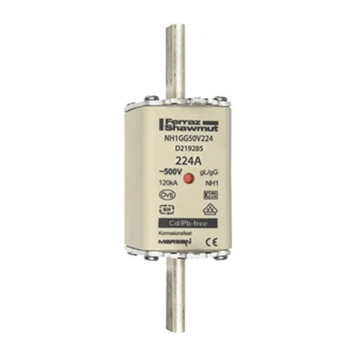 Mersen NH1GG50V224, DIN NH Standard fuse-link gG, Size NH1, 500VAC/250VDC, 224A, live tags Double indicator