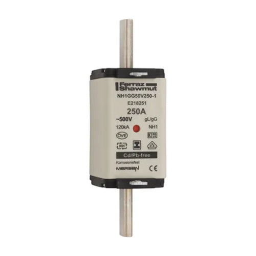 Mersen NH1GG50V250-1, DIN NH Standard fuse-link gG, Size NH1, 500VAC/250VDC, 250A, isolated tags Double indicator