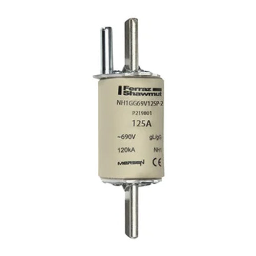 Mersen NH1GG69V125P-2, DIN NH Standard fuse-link gG, Size NH1, 690VAC, 125A, live tags Striker