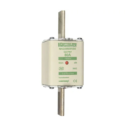 Mersen NH2AM69V80, DIN NH Standard fuse-link aM, Size NH2, 690VAC, 80A, live tags Double indicator