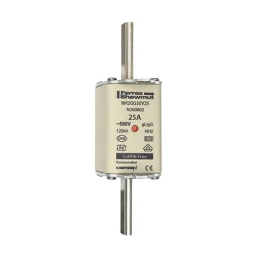Mersen NH2GG50V25, DIN NH Standard fuse-link gG, Size NH2, 500VAC/250VDC, 25A, live tags Double indicator
