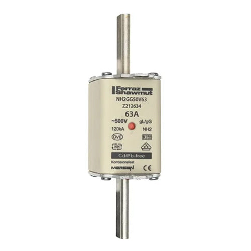 Mersen NH2GG50V63, DIN NH Standard fuse-link gG, Size NH2, 500VAC/250VDC, 63A, live tags Double indicator
