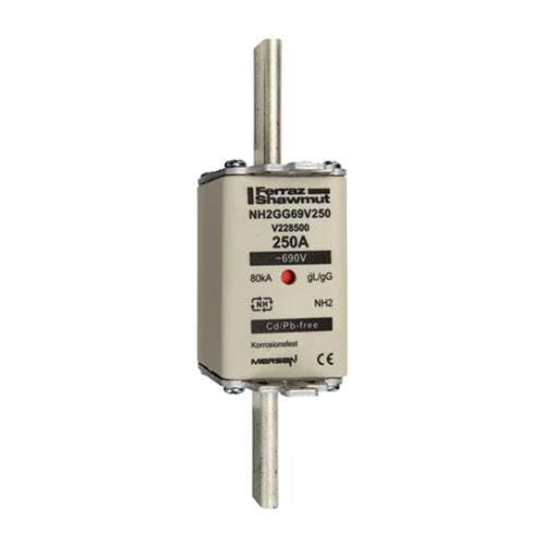 Mersen NH2GG69V250, DIN NH Standard fuse-link gG, Size NH2, 690VAC/250VDC, 250A, live tags Double indicator