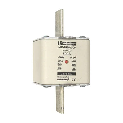 Mersen NH3GG50V500, DIN NH Standard fuse-link gG, Size NH3, 500VAC/250VDC, 500A, live tags Double indicator