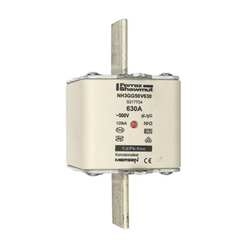 Mersen NH3GG50V630, DIN NH Standard fuse-link gG, Size NH3, 500VAC/250VDC, 630A, live tags Double indicator