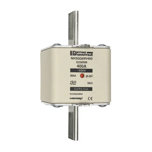 Mersen NH3GG69V400, DIN NH Standard fuse-link gG, Size NH3, 690VAC/250VDC, 400A, live tags Double indicator