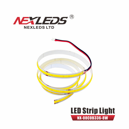 NEXLEDS NX-08COB320-8W-3K-IP20, LED 8MM COB Tape Light IP20 CRI90, 24VDC, 730LM/W, 3000K Warm White, 8W/M, White Color