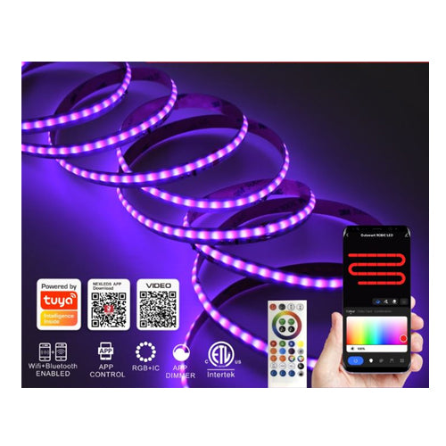 NEXLEDS NX-12COB-RGBCW-KIT, 12mm SMART COB RGBCW Tape Light Kit, 100-240VAC, 48W, 5%~100% Dimming, White