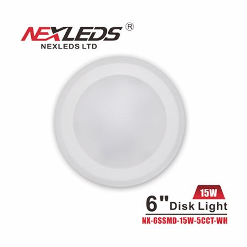 NEXLEDS NX-6SSMD-15W-5CCT-WH, 6" 5CCT Disk Light, 120VAC, 15W, 1000 Lumens, 2700/3000/3500/4000/5000K Changeable, White,Triac Dimming