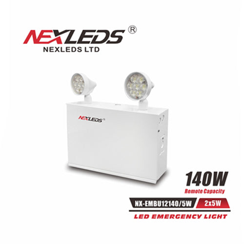 NEXLEDS NX-EMBU12140-5, LED Emergency Light, 120/347VAC, 2X5W, 6500K, 780 Lumens, White, Lead Acid Battery 12V 12AH