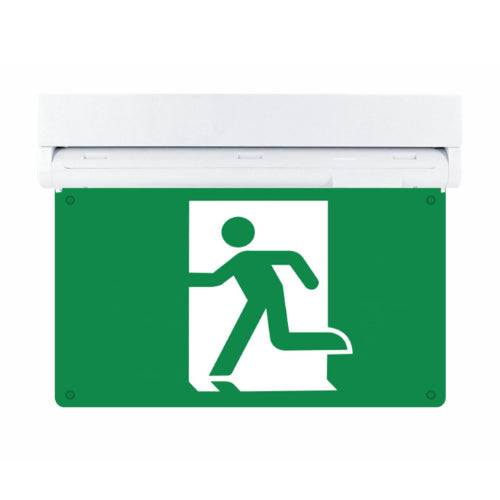 NEXLEDS NX-EMRMEPW, Plastic White Edge Lit Running Man Exit Sign, 120-347VAC, 2W, Ni-Cd Battery 3.6V 900MAH, 5700K~7500K