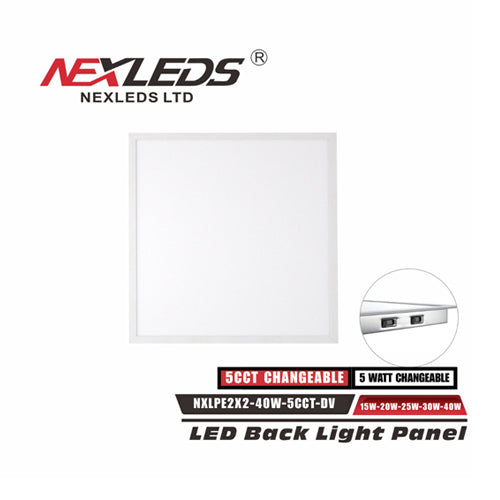 NEXLEDS NXLPE2X2-40W-5CCT-DV, 2X2 LED Backlit Flat Panel Light, 120-347V, Wattage and 5CCT Selectable, 15/20/25/30/40W, 130 Lm/W, CRI >80, 120° Beam Angle, White