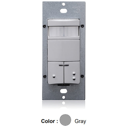 Leviton ODS0D-IDG, Decora Dual Relay Wall Switch Passive Infrared (PIR) Occupancy Sensor with Self-Adaptive Technology, Commercial Grade, Single-Pole, 180° Field-of-View, 2100 Sq.Ft. Coverage, Gray