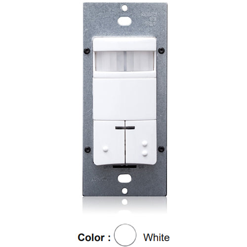 Leviton ODS0D-IDW, Decora Dual Relay Wall Switch Passive Infrared (PIR) Occupancy Sensor with Self-Adaptive Technology, Commercial Grade, Single-Pole, 180° Field-of-View, 2100 Sq.Ft. Coverage, White