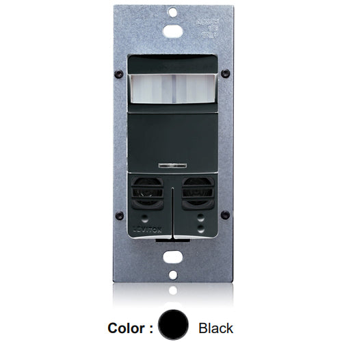 Leviton OSSMD-GDE, Decora Dual-Relay Wall Switch Multi-Technology Occupancy Sensor with No Neutral, Commercial Grade, 120/277 VAC, 180° Field-of-View, 2400 Sq.Ft. Coverage, Black