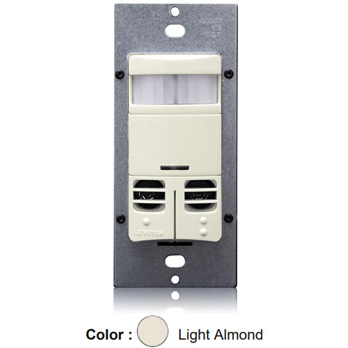 Leviton OSSMD-MDT, Decora Dual-Relay Wall Switch Multi-Technology Occupancy Sensor, Commercial Grade, 120/277 VAC, 180° Field-of-View, 2400 Sq.Ft. Coverage, Light Almond