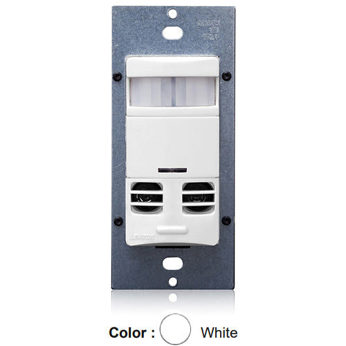 Leviton OSSMT-GTW, Decora Wall Switch Multi-Technology Vacancy Sensor with No Neutral, Commercial Grade, 120-277VAC, 180° Field-of-View, 2400 Sq.Ft. Coverage, White
