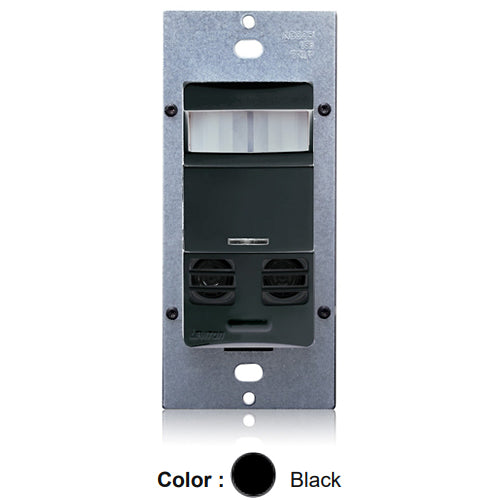 Leviton OSSMT-MDE, Decora Wall Switch Multi-Technology Occupancy Sensor with Self-Adaptive Technology, Commercial Grade, 120-277VAC, 180° Field-of-View, 2400 Sq.Ft. Coverage, Black