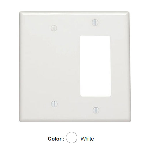 Leviton P1426-W, 2-Gang 1-Blank 1-Decora/GFCI Device Combination Wallplate, Standard Size, Painted Metal, Strap Mount, White