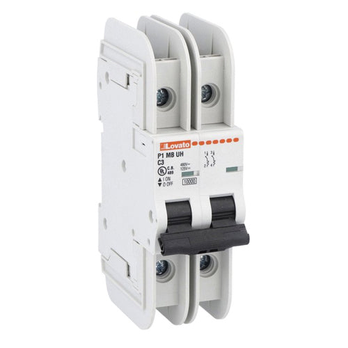 Lovato P1MBUL2PC63, Miniature Circuit Breaker, 240V, 2 Poles, 63A, 2 Modules, Thermal And Magnetic Trip Type, C-curve Characteristic