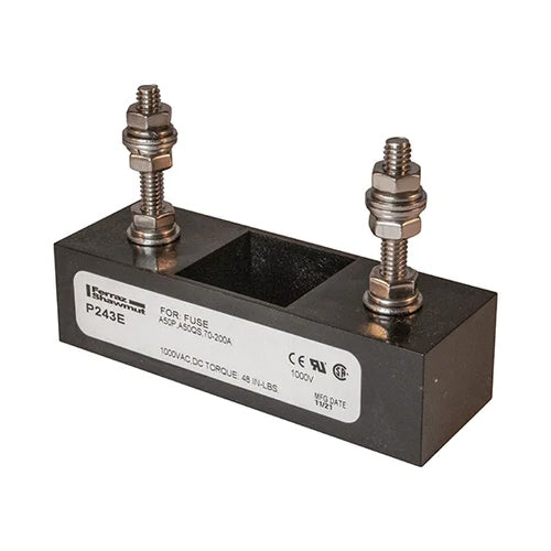 Mersen P243E, P-Block For Semiconductor Fuse, 1-Pole, 200A, 1000VAC/DC, Stud Center to Center: 2.88''