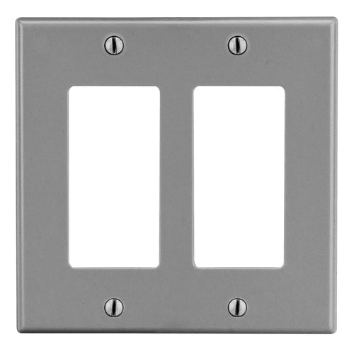 Hubbell P262GY, Style Line Decorator Switch Non-Metallic Wallplate, 2-Gang, Standard Size, Gray