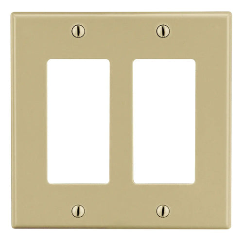 Hubbell P262I, Style Line Decorator Switch Non-Metallic Wallplate, 2-Gang, Standard Size, Ivory
