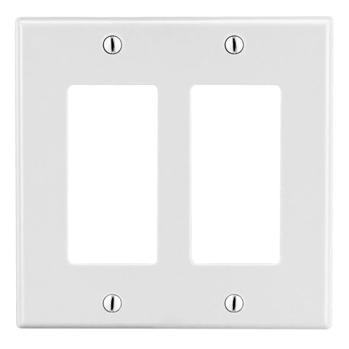 Hubbell P262W, Style Line Decorator Switch Non-Metallic Wallplate, 2-Gang, Standard Size, White