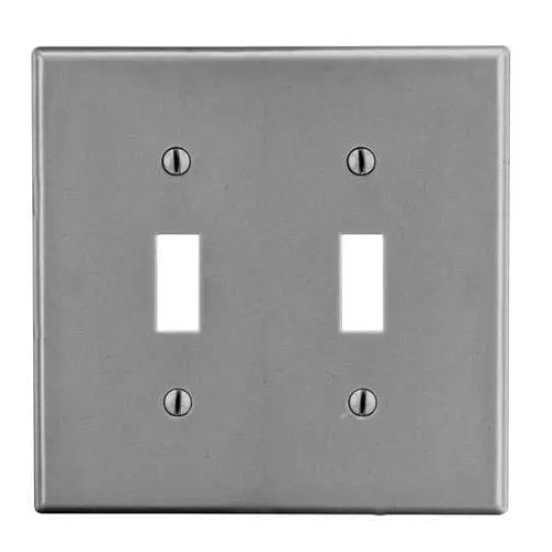 Hubbell P2GY, Toggle Switch Non-Metallic Wallplates, Standard Size, 2-Gang, Gray