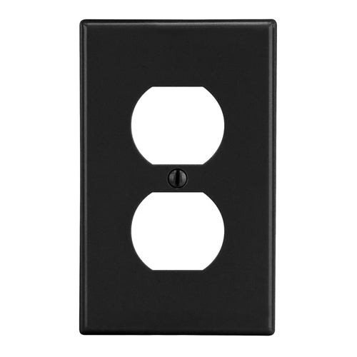 Hubbell P8BK, Wallplates for Duplex Receptacle, 1-Gang, Thermoplastic, Smooth, Black