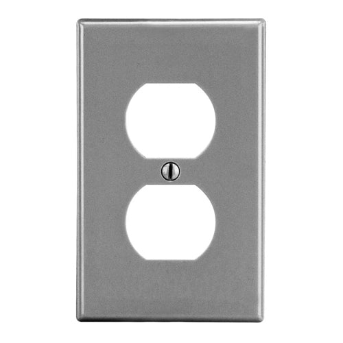 Hubbell P8GY, Wallplates for Duplex Receptacle, 1-Gang, Thermoplastic, Smooth, Gray